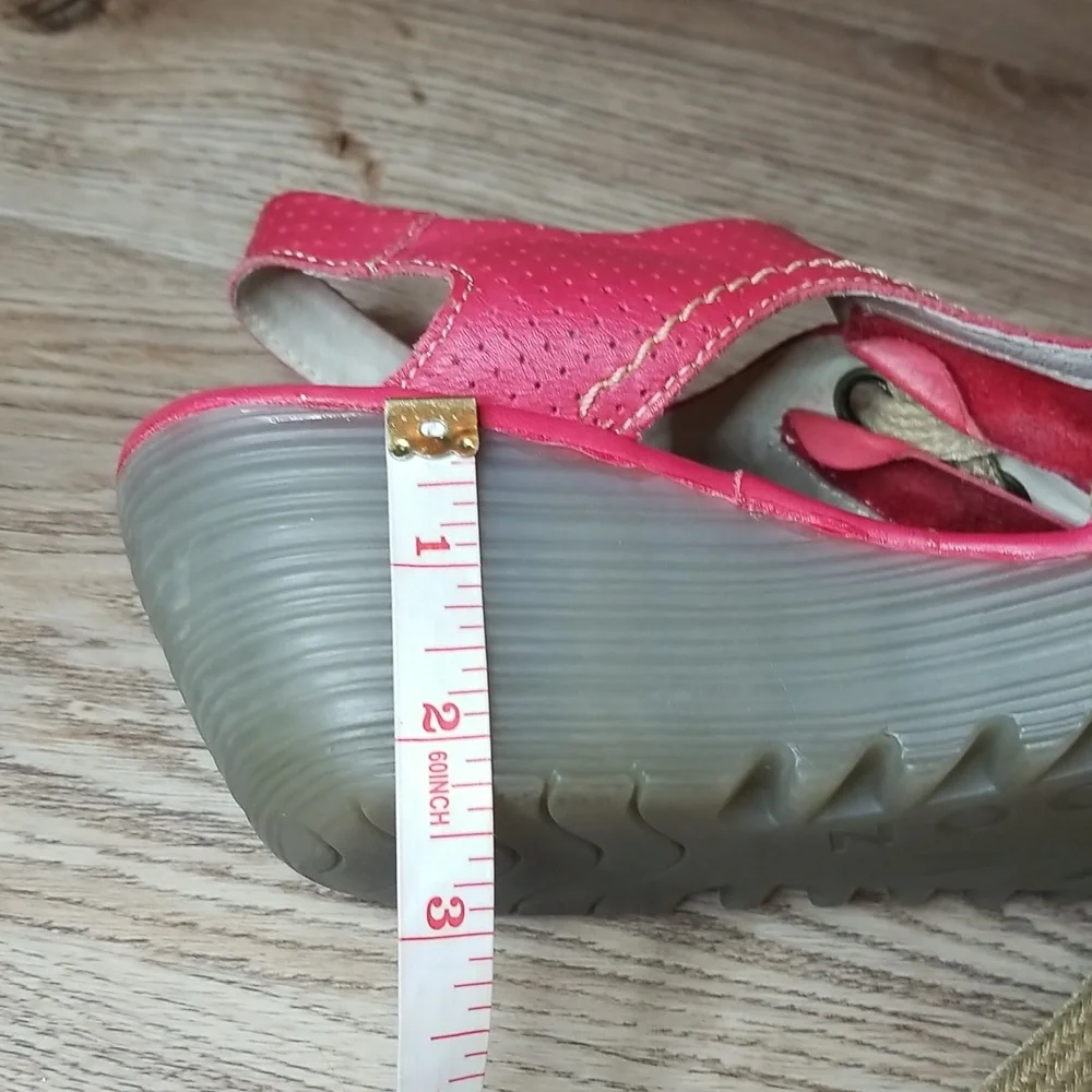 Fly London Luna Wedge Heel Red Open Toe Red Lace Up Sandals - Picture 12 of 14